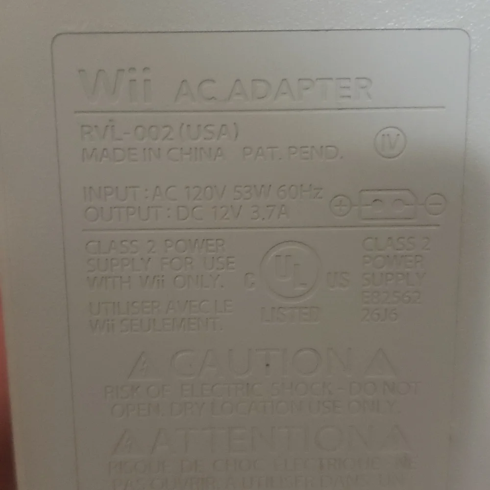 Official Nintendo Wii AC Adapter (RVL-002) Gray Power Cord OEM Power Supply 8ft.
